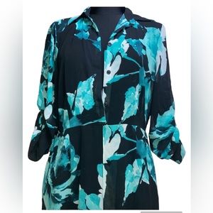 New York & company eva mendes long floral dress conservative long sleeve size L